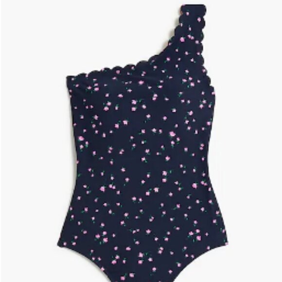 J.Crew Navy Scalloped One-Shoulder One-Piece Swimsuit, Various Sizes, NWT - Picture 3 of 11